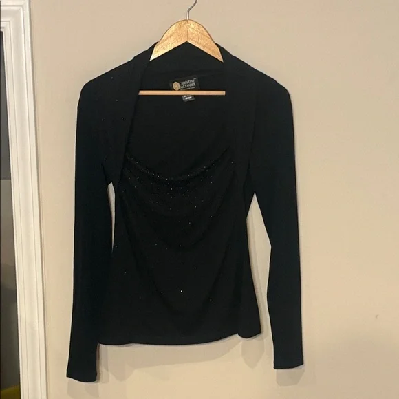 Christine Alexander Black Top with Sparkle Accents Drapey Party M - Picture 1 of 6